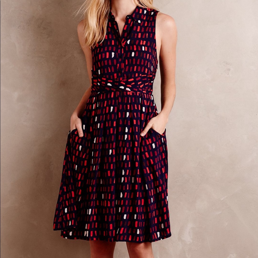 Anthropologie Brynn Shirtdress Navy Pink Red Small